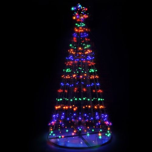 Colourful LED Christmas tree lights in the dark.