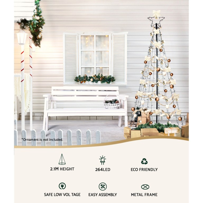 Christmas scene with metal tree and bench