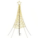LED Christmas tree with star on top glowing.