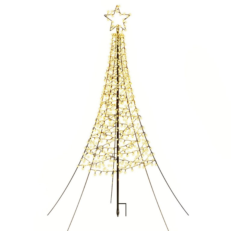 LED Christmas tree with star on top glowing.