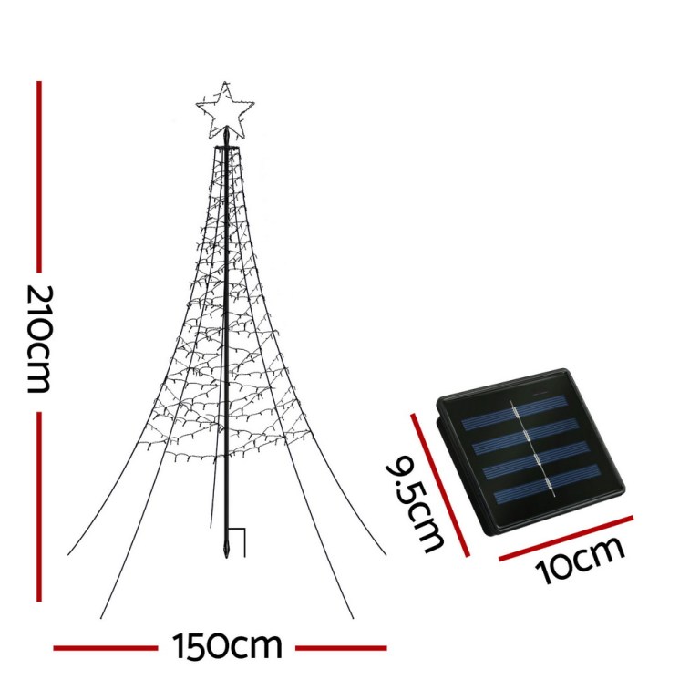 Solar LED Christmas tree with dimensions.
