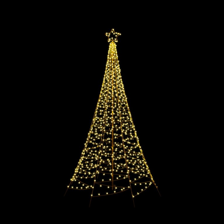 Illuminated Christmas tree with a star topper.