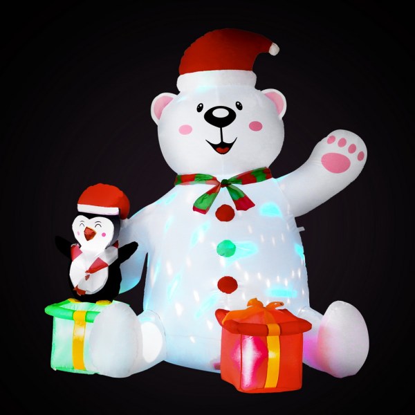 jingle jollys christmas inflatable bear 1.8m height led outdoor decorations illuminated Inflatable Christmas bear and penguin decoration with presents.