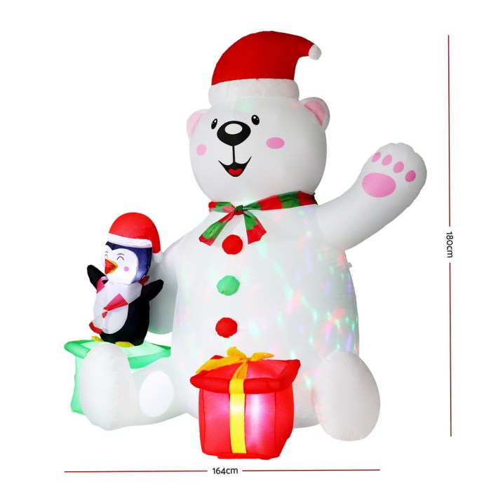 jingle jollys christmas inflatable bear 1.8m height led outdoor decorations illuminated Inflatable Santa bear and penguin with Christmas presents.