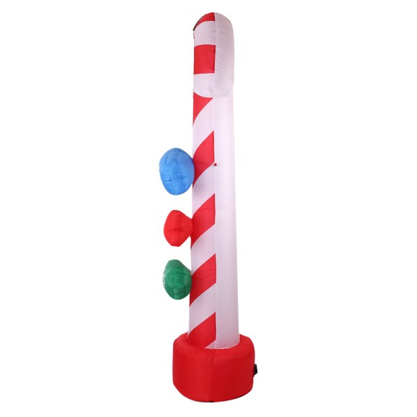 Inflatable candy cane Christmas decoration with stripes, buttons.