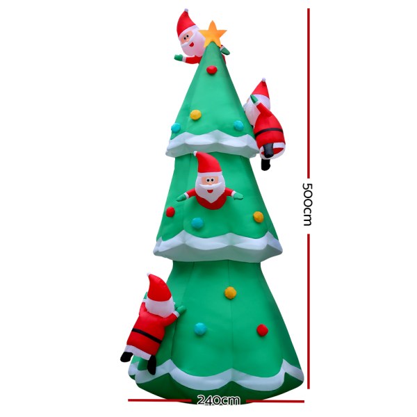 Inflatable Christmas tree with climbing Santas, 500cm tall.