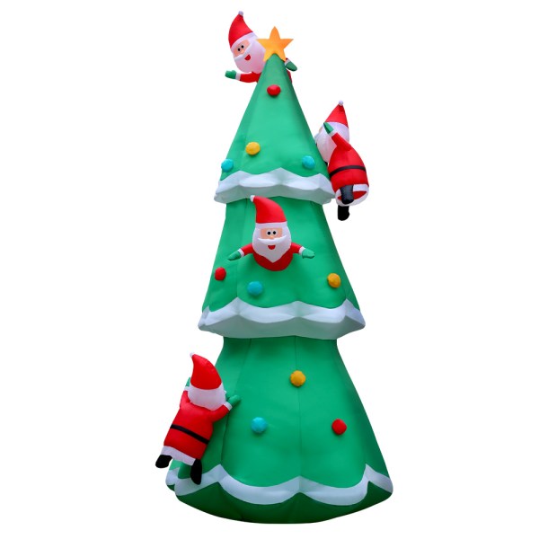 Inflatable Christmas tree with climbing Santa figures.