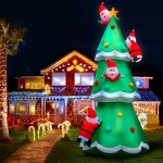 Festive house with inflatable Santa Christmas tree.