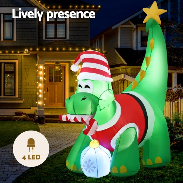 jingle jollys christmas inflatable dinosaur 1.86m height led decorations illuminated Inflatable Christmas dinosaur decoration with Santa hat.