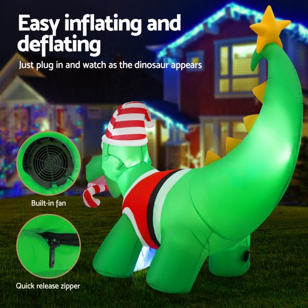 jingle jollys christmas inflatable dinosaur 1.86m height led decorations illuminated Inflatable Christmas dinosaur with fan and quick-release zip.