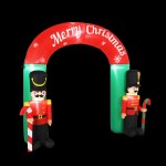 Inflatable Christmas arch with toy soldiers.