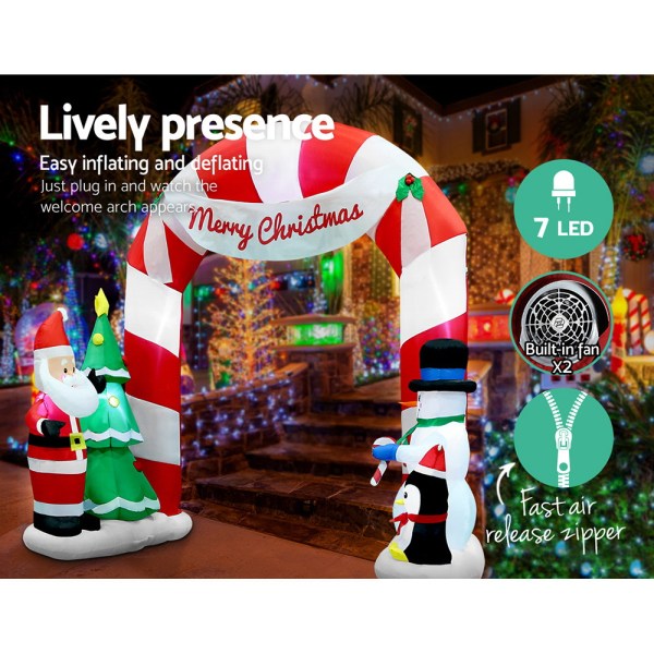 jingle jollys christmas inflatable archwary santa 3m illuminated decorations Inflatable Christmas arch with Santa and snowman.