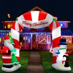 jingle jollys christmas inflatable archwary santa 3m illuminated decorations Festive Christmas decorations with inflatable Santa and snowman.