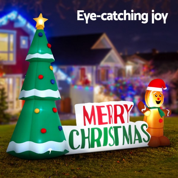 Christmas decorations with tree and gingerbread man.