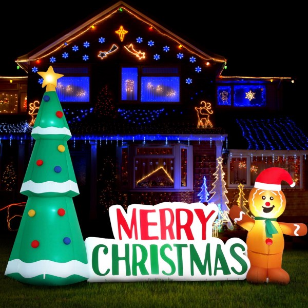 Festive house with Christmas lights and decorations.