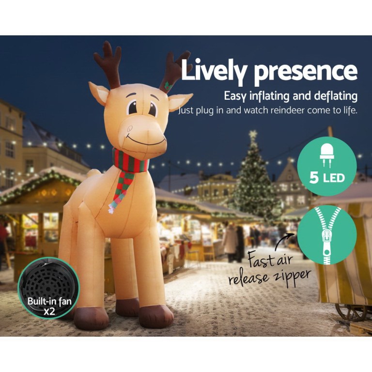 jingle jollys christmas inflatable reindeer 5m illuminated decorations Inflatable reindeer with LED lights and air release.