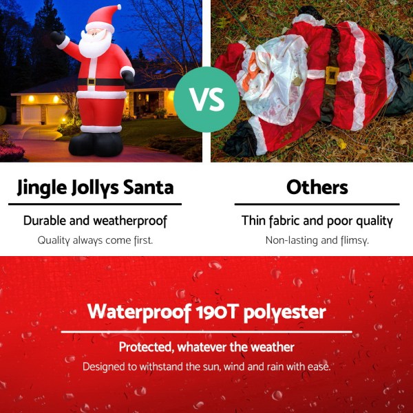 jingle jollys christmas inflatable santa 5m illuminated decorations Weatherproof inflatable Santa versus flimsy competition.