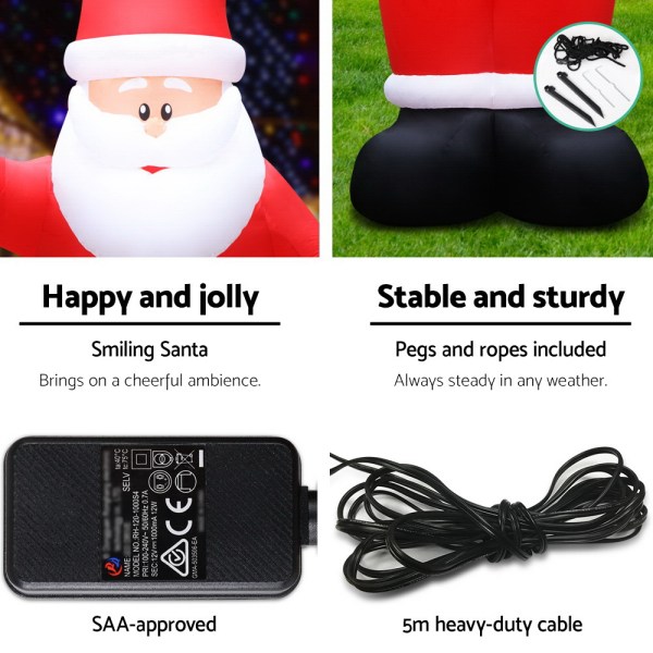 jingle jollys christmas inflatable santa 5m illuminated decorations Inflatable Santa with pegs, SAA-approved, 5m cable.
