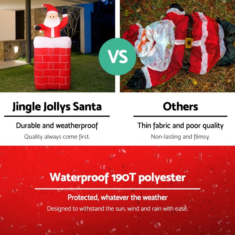 jingle jollys christmas inflatable santa pop up 1.8m illuminated decorations Comparison of Jingle Jollys Santa and other decorations.