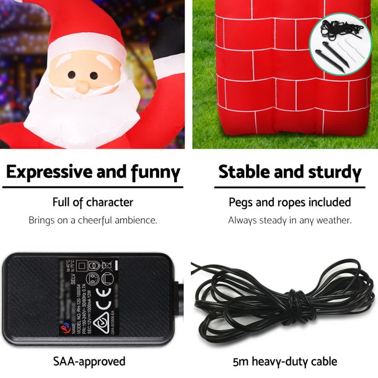jingle jollys christmas inflatable santa pop up 1.8m illuminated decorations Inflatable Santa with stable base and accessories.