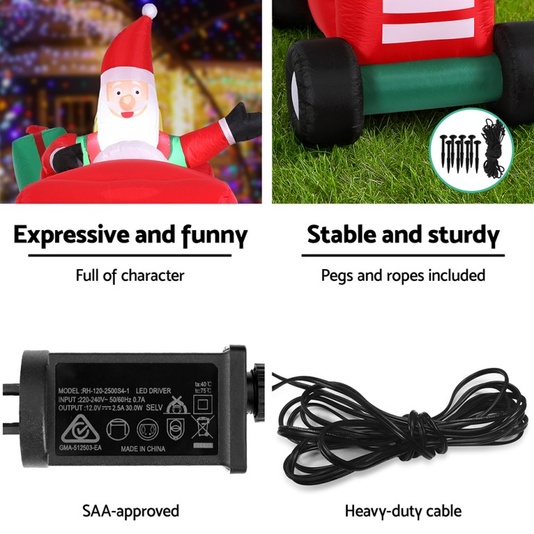 Jingle Jollys Santa Truck Inflatable 2.6M LED Decor