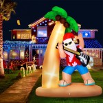 jingle jollys christmas inflatable santa guitar 2.1m led illuminated decorations Festive inflatable Santa with guitar and palm tree.