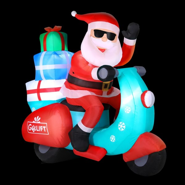 xmas inf santa motor 6ft 189919 00.jpg Inflatable Santa on scooter with presents.