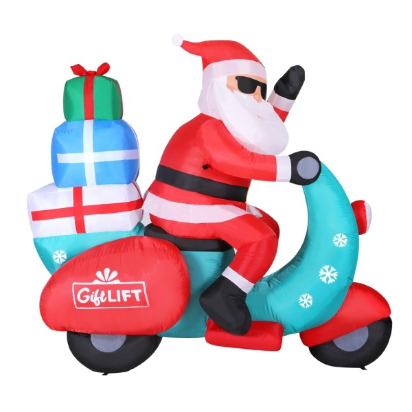 jingle jollys christmas inflatable santa motorbike led illuminated decorations Inflatable Santa on scooter with three gift boxes.