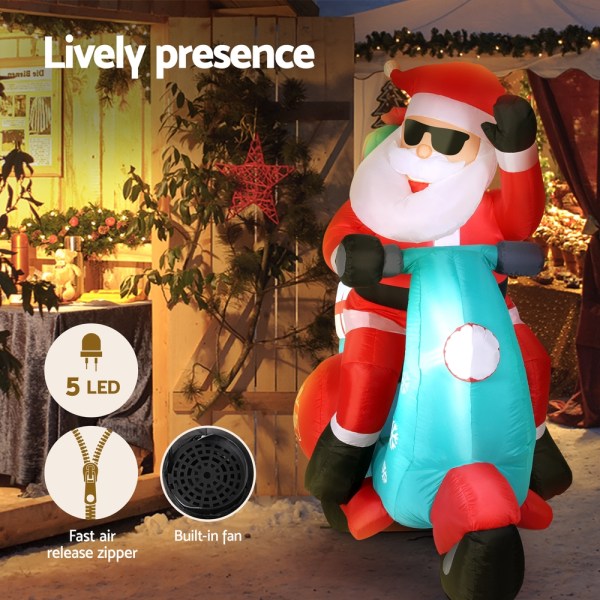 jingle jollys christmas inflatable santa motorbike led illuminated decorations Inflatable Santa decoration with LED lights on scooter.