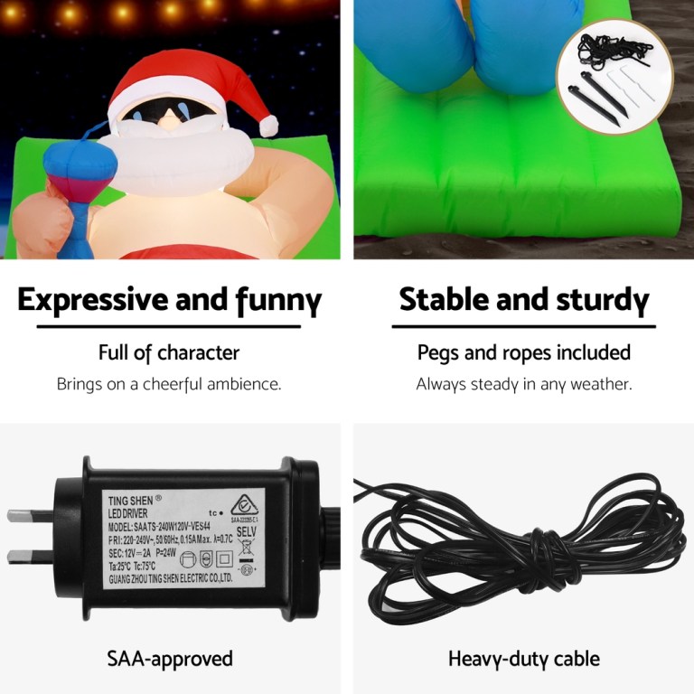 Inflatable Santa with stable base accessories.