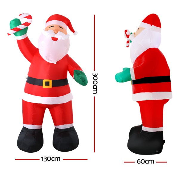 jingle jollys christmas inflatable santa 3m illuminated decorations Inflatable Santa Claus decoration with size measurements.