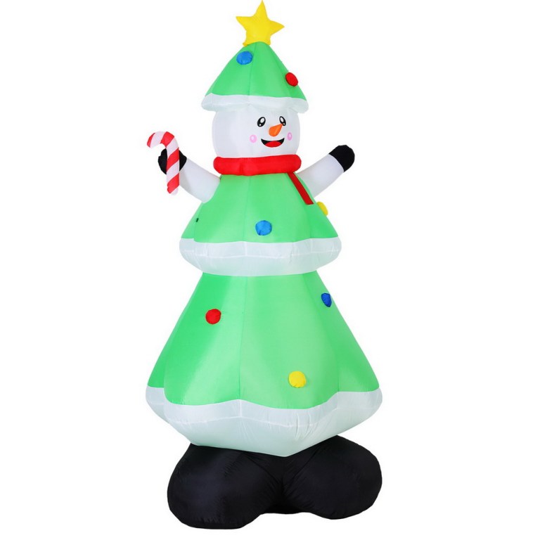 Inflatable snowman Christmas tree decoration with star.