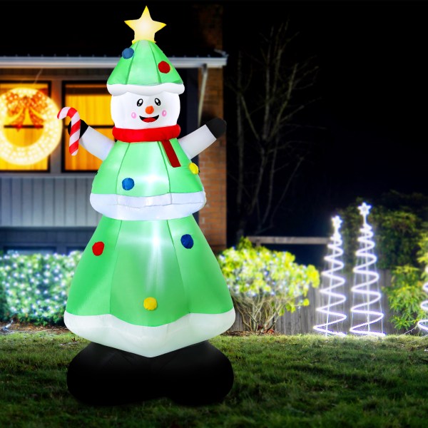 jingle jollys christmas inflatable snowman tree 2.75m height led decorations illuminated Inflatable snowman decoration in festive outdoor setting.