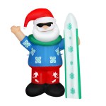 Inflatable Santa with snowboard in Aussie Christmas theme.