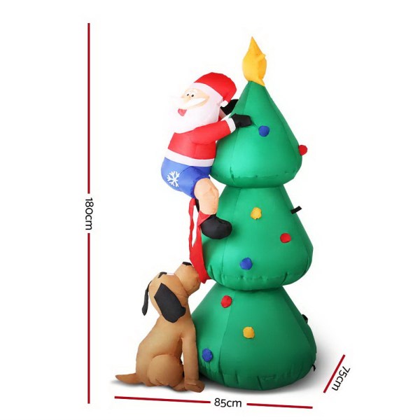 jingle jollys christmas inflatable santa tree 1.8m illuminated decorations Santa climbing inflatable Christmas tree with dog.