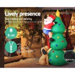 Inflatable Santa with LED lights and quick-deflate zipper.