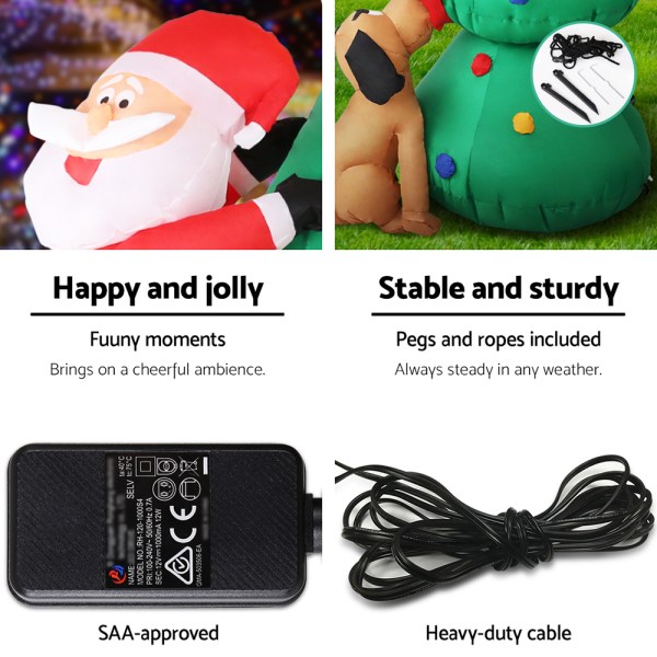 jingle jollys christmas inflatable santa tree 1.8m illuminated decorations Inflatable Santa with pegs, ropes, and power adapter.