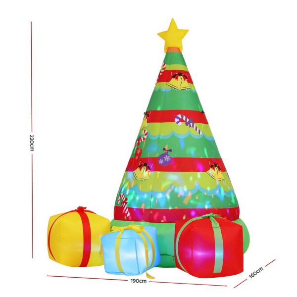 jingle jollys christmas inflatable gift tree 2.2m height flashing light decorations illuminated Inflatable Christmas tree with lights and gift boxes.