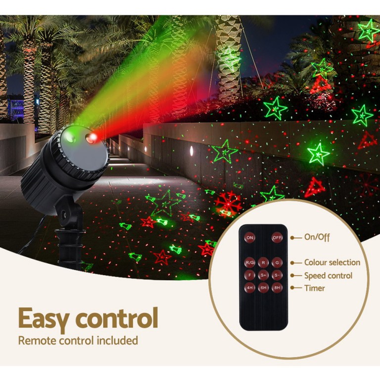 Laser light projector with remote control features.