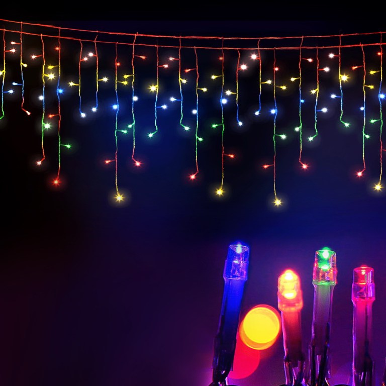 20m christmas lights icicle light 800 led multi coloured jingle jollys Colourful LED fairy lights on dark background.