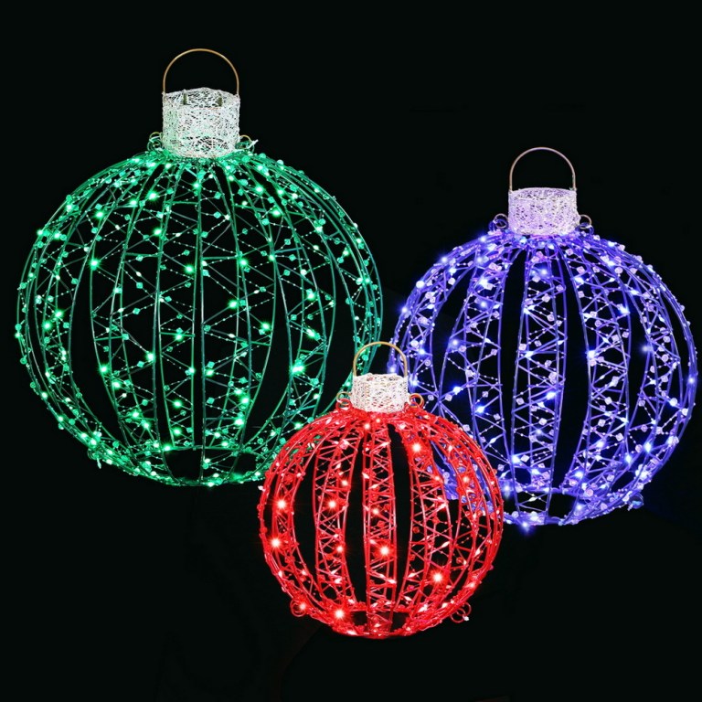 xmas mot ball rgb 202508132012 00.jpg Colourful LED Christmas baubles on display.