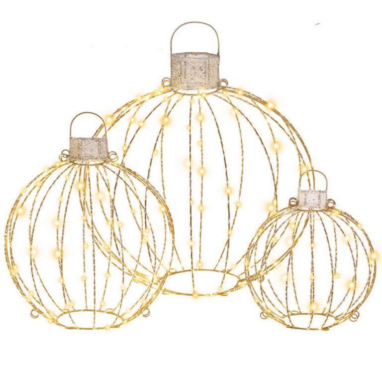 jingle jollys christmas lights 320 led fairy light 3pcs ball decorations set Three modern wire lanterns with LED lights