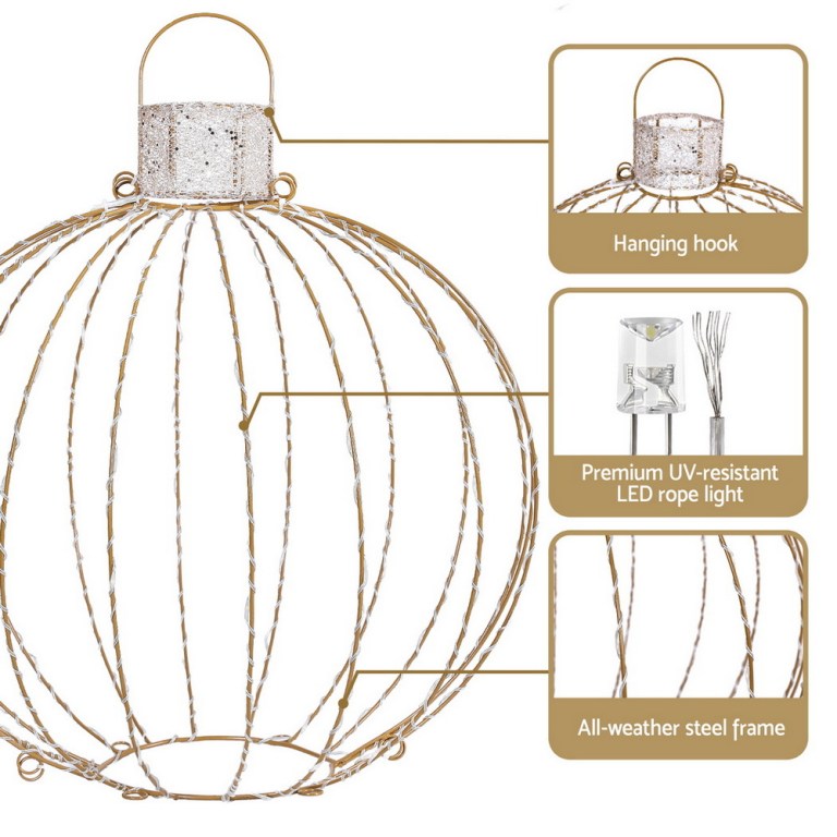 jingle jollys christmas lights 320 led fairy light 3pcs ball decorations set Outdoor decorative LED lantern, steel frame, hanging hook