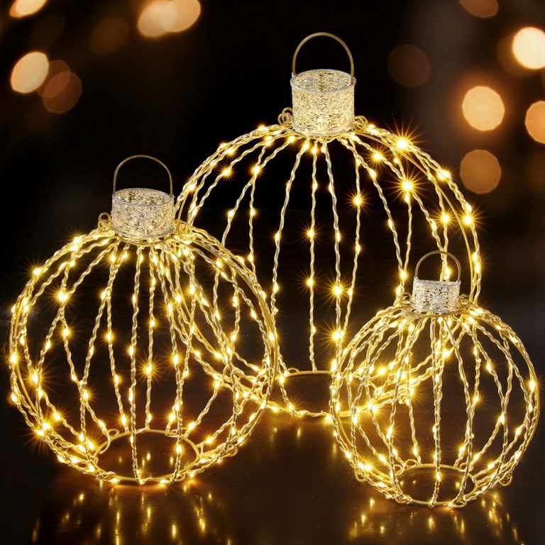 jingle jollys christmas lights 320 led fairy light 3pcs ball decorations set Glowing wire spherical lanterns with warm lights.