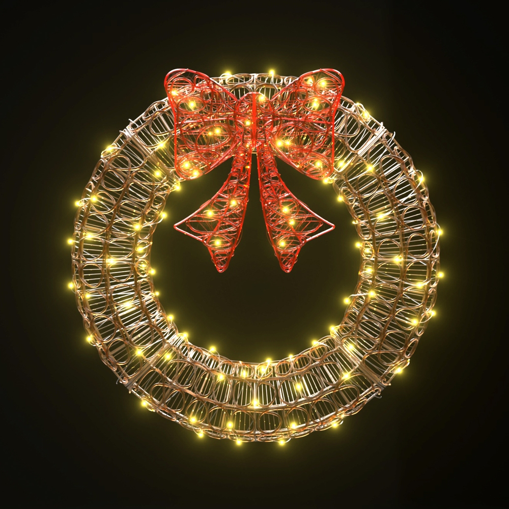 xmas mot d wreath gd 194995 00.jpg Illuminated festive wreath with red bow, Christmas decoration