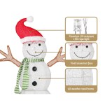 Festive snowman with LED lights, sturdy frame.