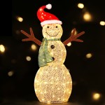 Festive snowman with lights and Santa hat.
