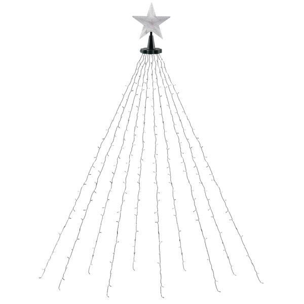 Star-topped Christmas tree lights with cascading strands.