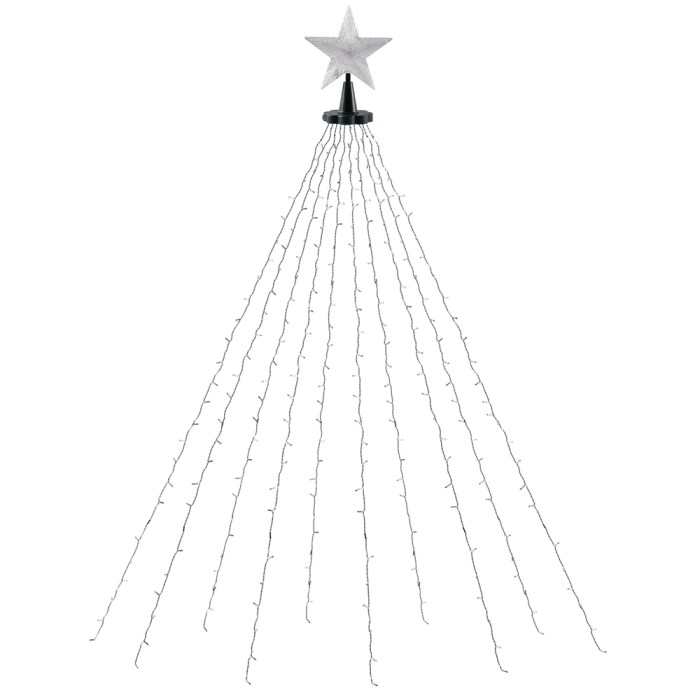 Star-topped Christmas tree lights with cascading strands.