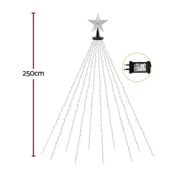 250cm star-top Christmas tree lights with adapter.